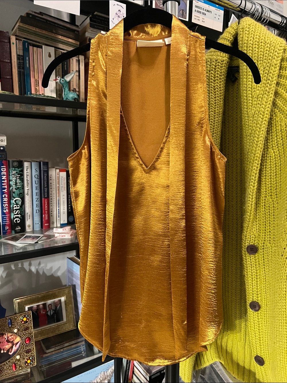 Maeve Gold Satin V-Neck Tie-Neck Camisole